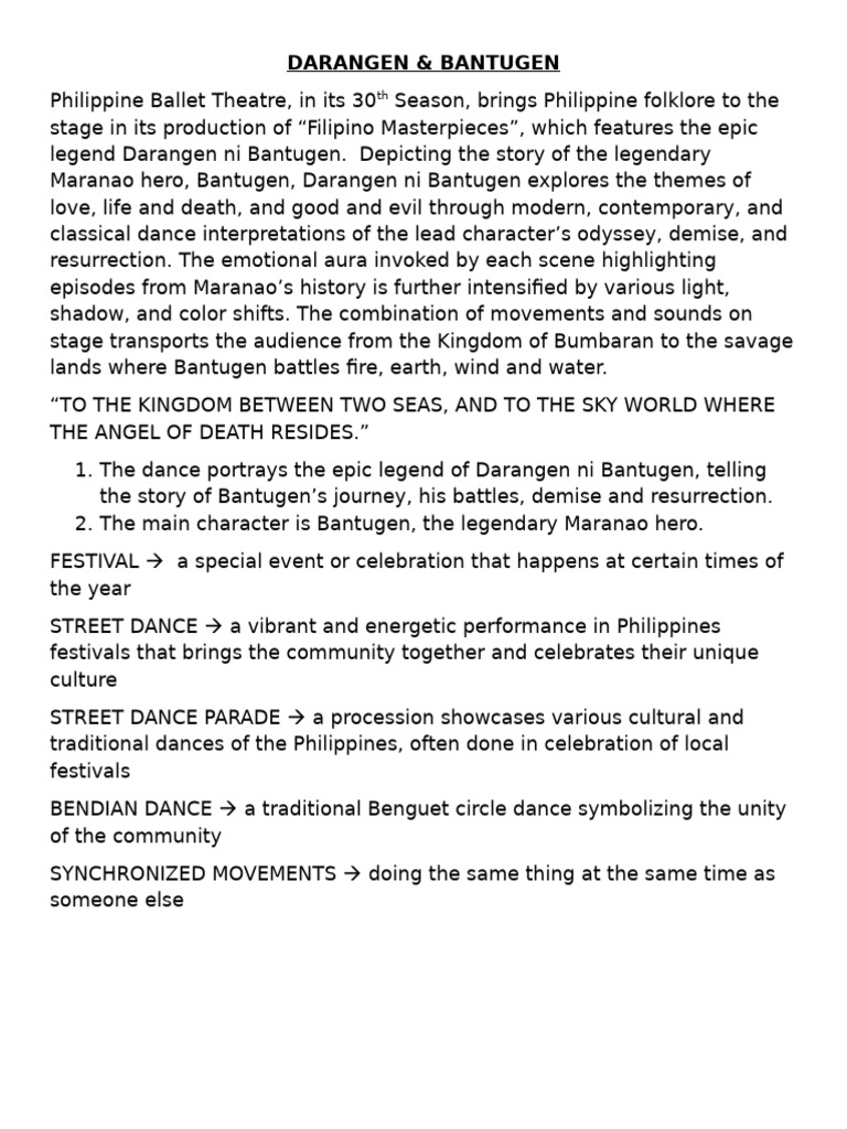Darangen ni Bantugen: A Dance Epic | PDF