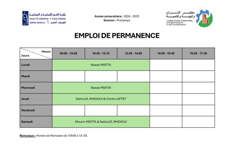Emploi du temps USTHB 2024-2025 | PDF