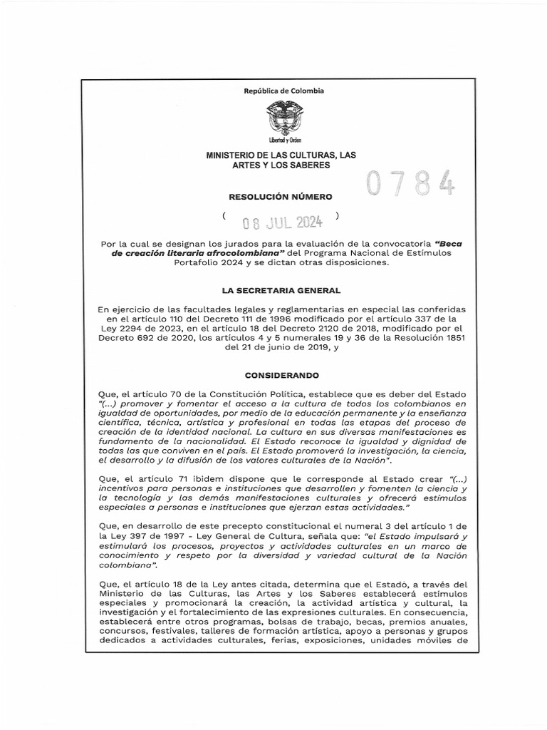 0784 Resolucion Designan Jurados para Evalucion Convocatoria Beca ...