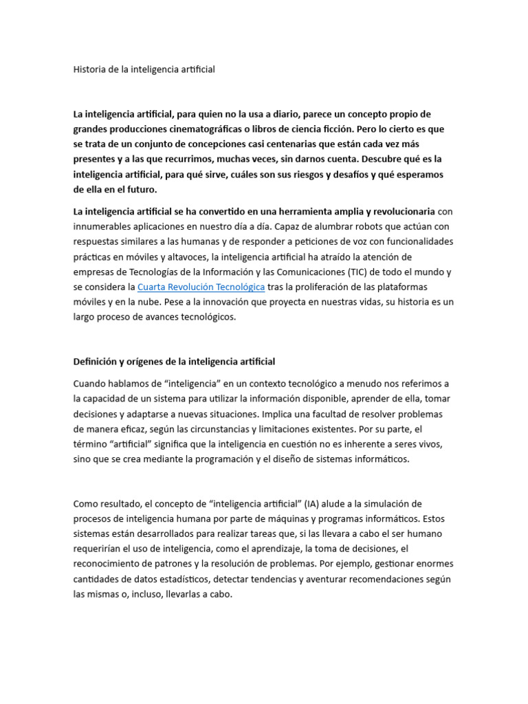 Historia y evolución de la IA | PDF | Inteligencia artificial ...