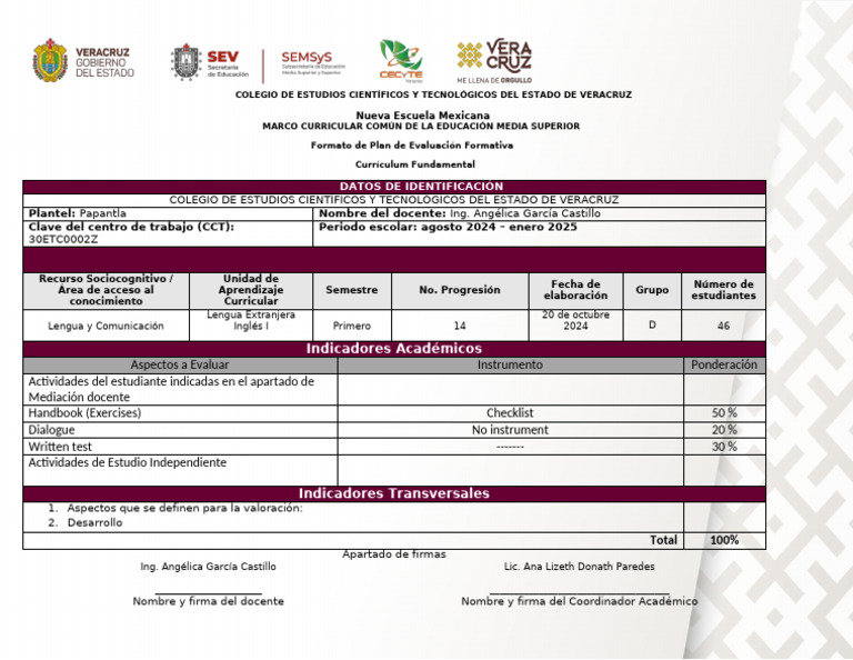 Plan de Evaluación Formativa 2024-2025 | PDF | Plan de estudios ...
