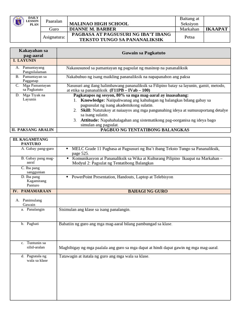GRADE 11 Pagbasa at Pagsusuri NG Ibat Ibang Teksto Tungo Sa ...
