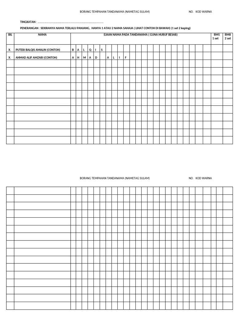 Tempahan Nametag Sulam: Borang & Harga | PDF
