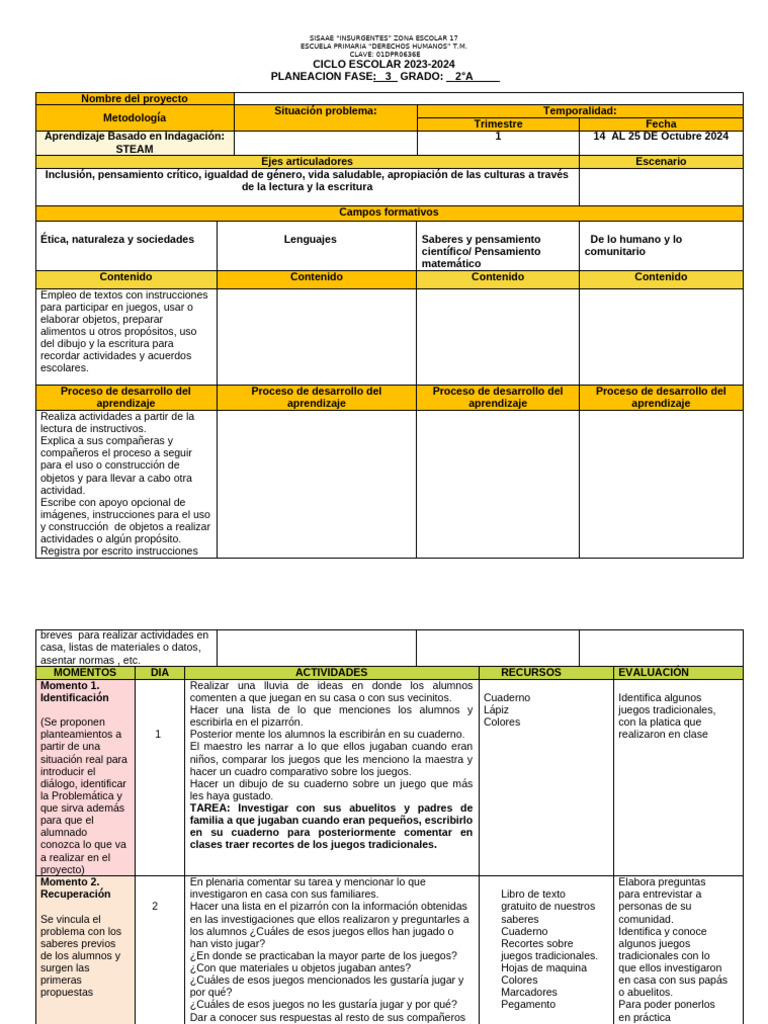 1 Planeación Por Proyectos Comunitarios Lenguajes | PDF | Aprendizaje ...