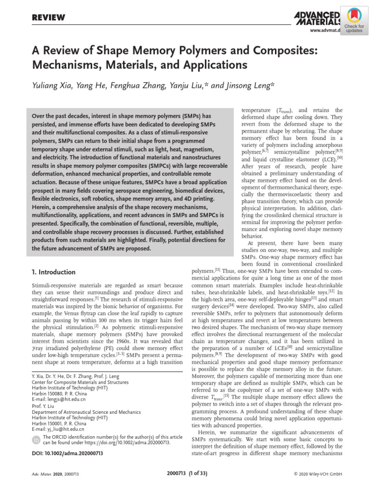 Advances in Shape Memory Polymers | PDF | Polymers | Elasticity (Physics)