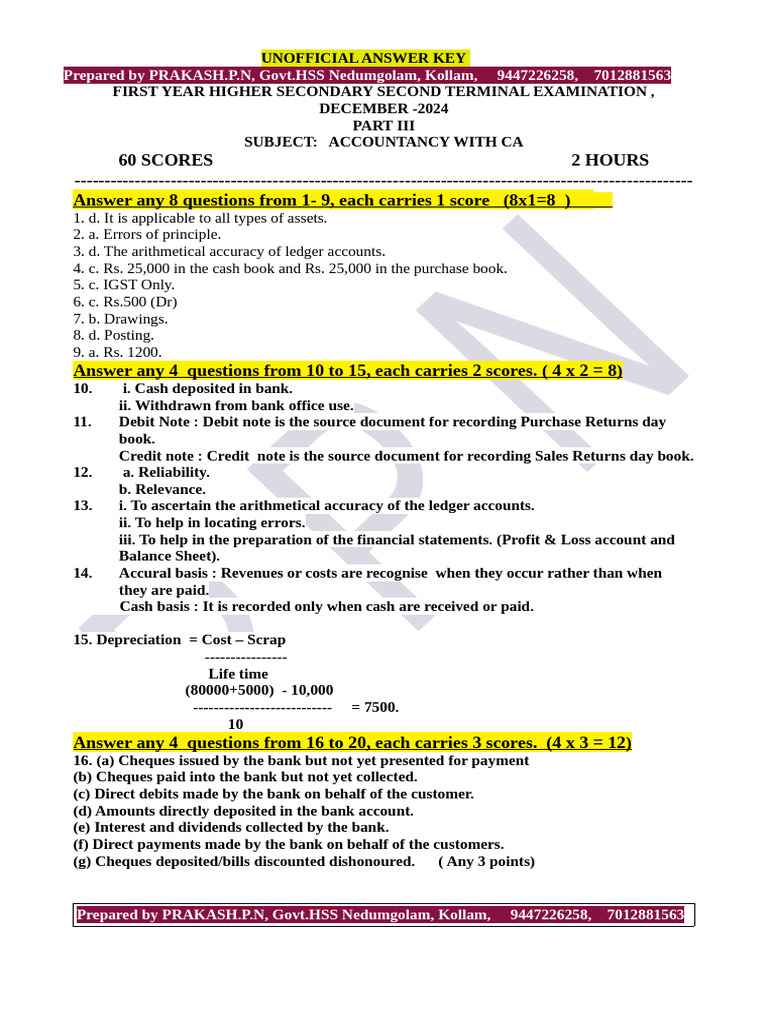 Accountancy Exam Answer Key 2024 | PDF | Debits And Credits | Banks