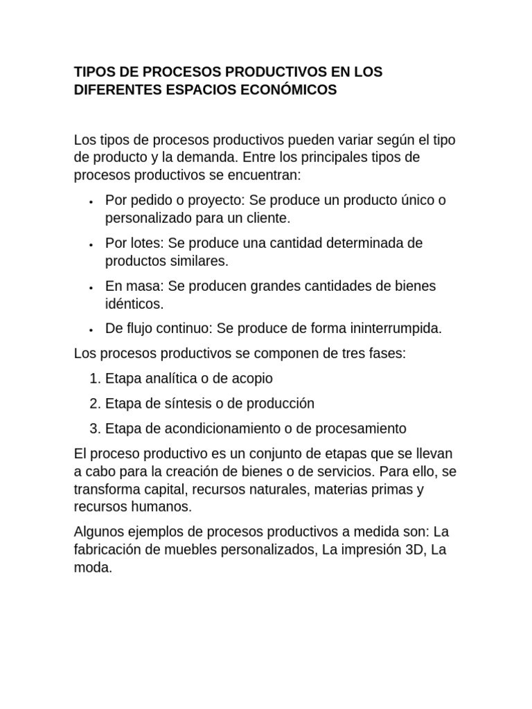 Tipos de Procesos Productivos Económicos | PDF