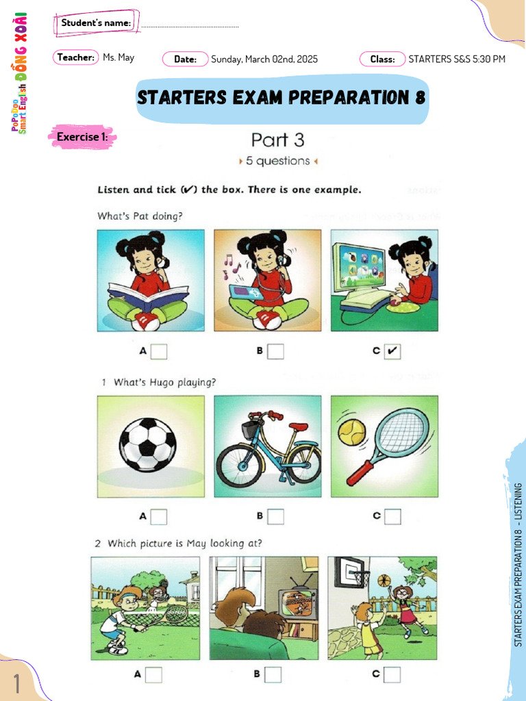 Starters Exam Prep: Listening Guide | PDF
