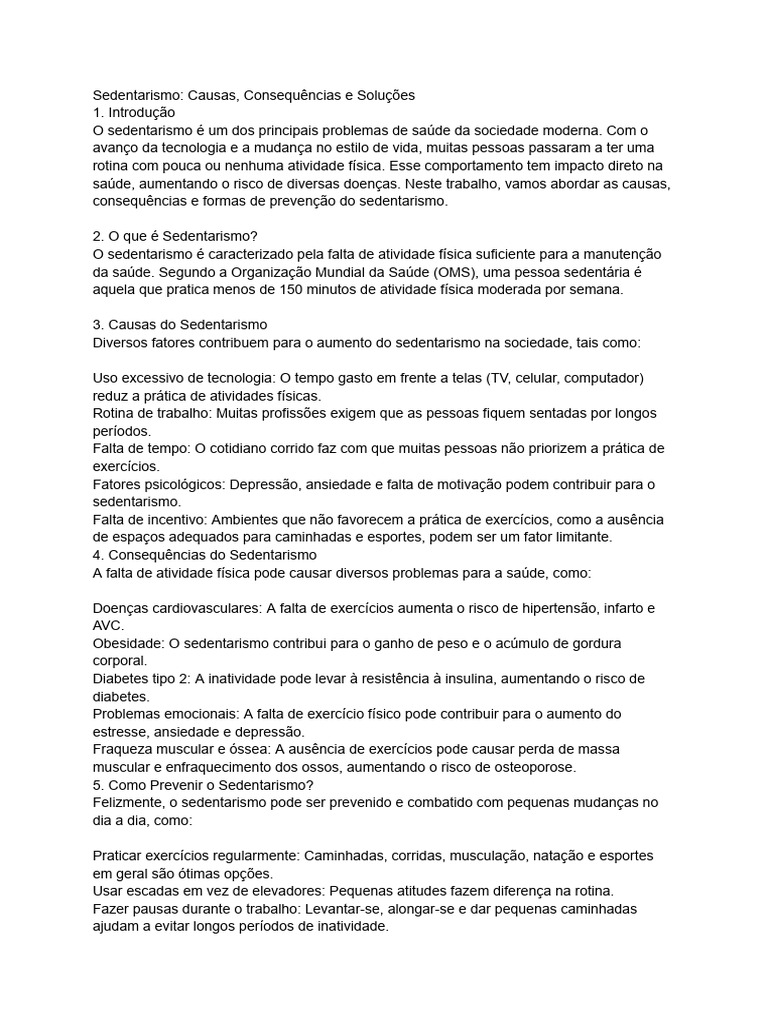 Causas do Sedentarismo e Prevenção | PDF | Estilo de vida sedentário