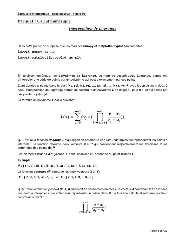 Interpolation de Lagrange en Python | PDF | Interpolation | Algorithmes