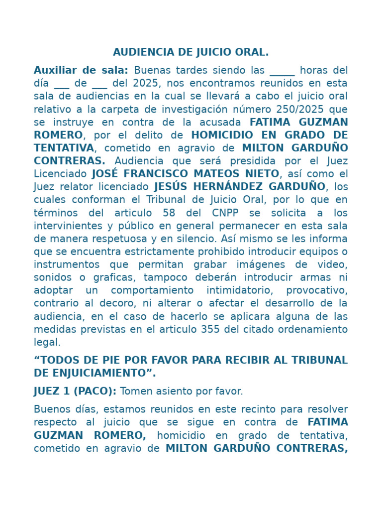 Juicio Oral por Homicidio Tentativa 2025 | PDF | Justicia | Crimen y ...