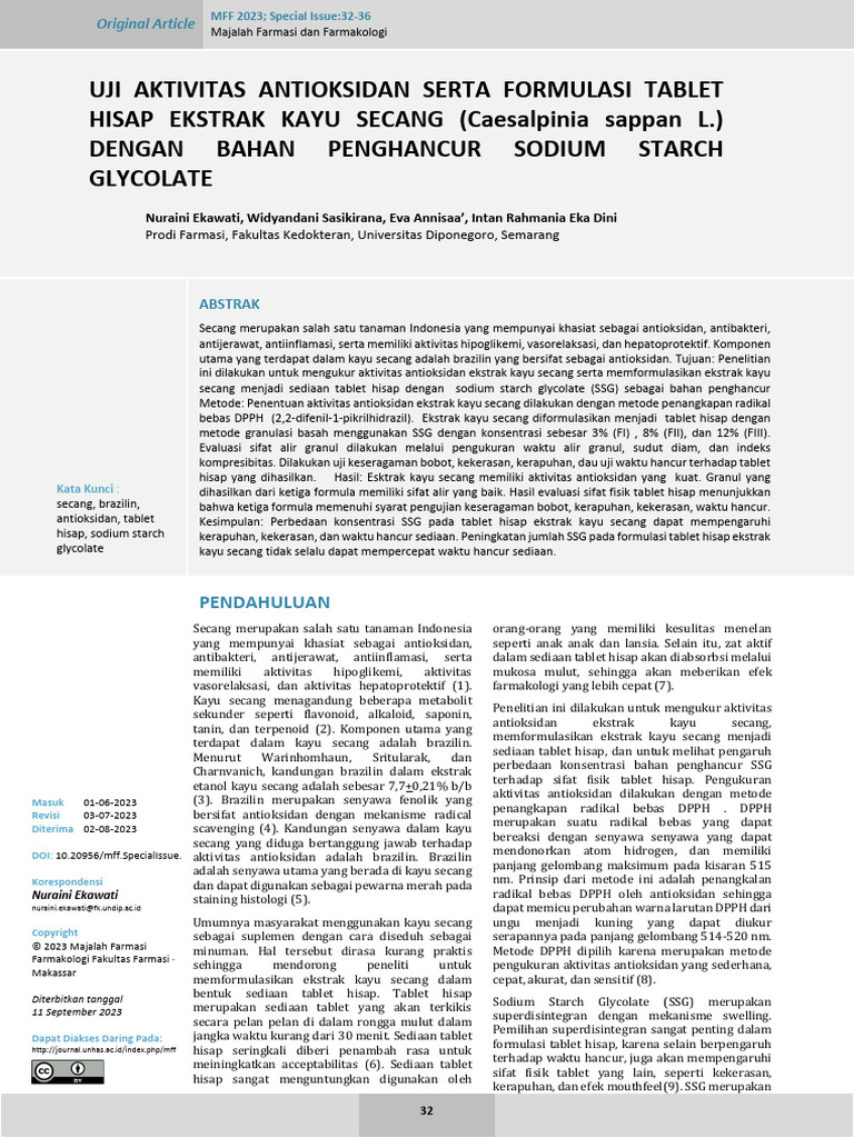 Tablet Hisap Ekstrak Secang: Aktivitas Antioksidan | PDF