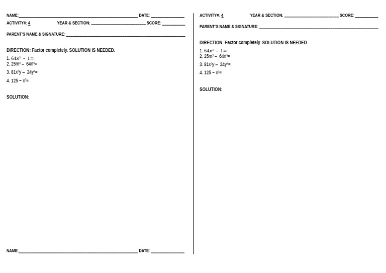 Complete Factorization Worksheet | PDF