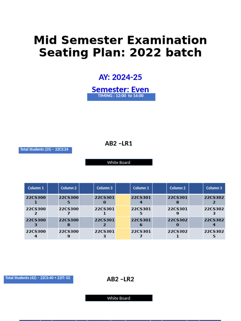 2024-25 Mid Semester Exam Seating Plan | PDF