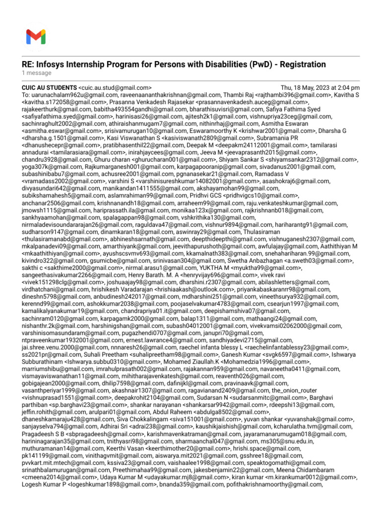 Gmail - RE - Infosys Internship Program For Persons With Disabilities ...