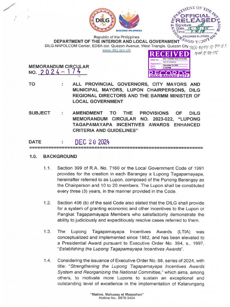 Attached - Dilg MC No. 2024-174 Amendment To The Provisions of Dilg MC ...