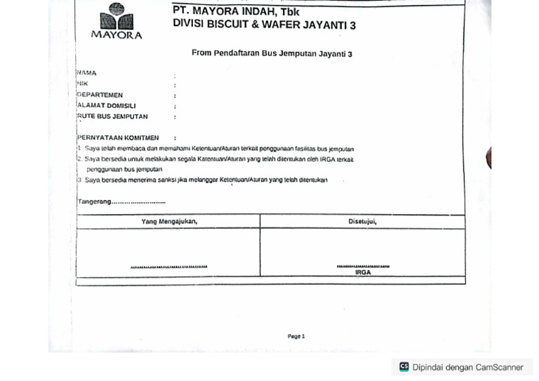 Form Pendaftaran Bus Jemputan JN3 | PDF