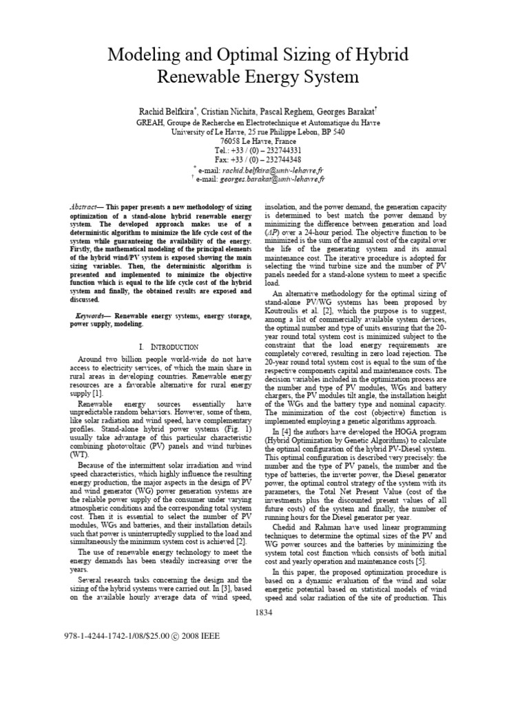 Modeling and Optimal Sizing of Hybrid | PDF | Photovoltaics | Energy ...