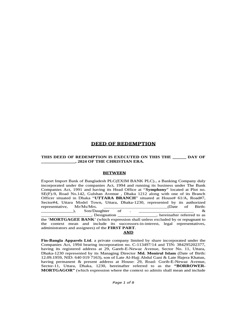 Deed of Redemption | PDF | Mortgage Law | Law And Economics