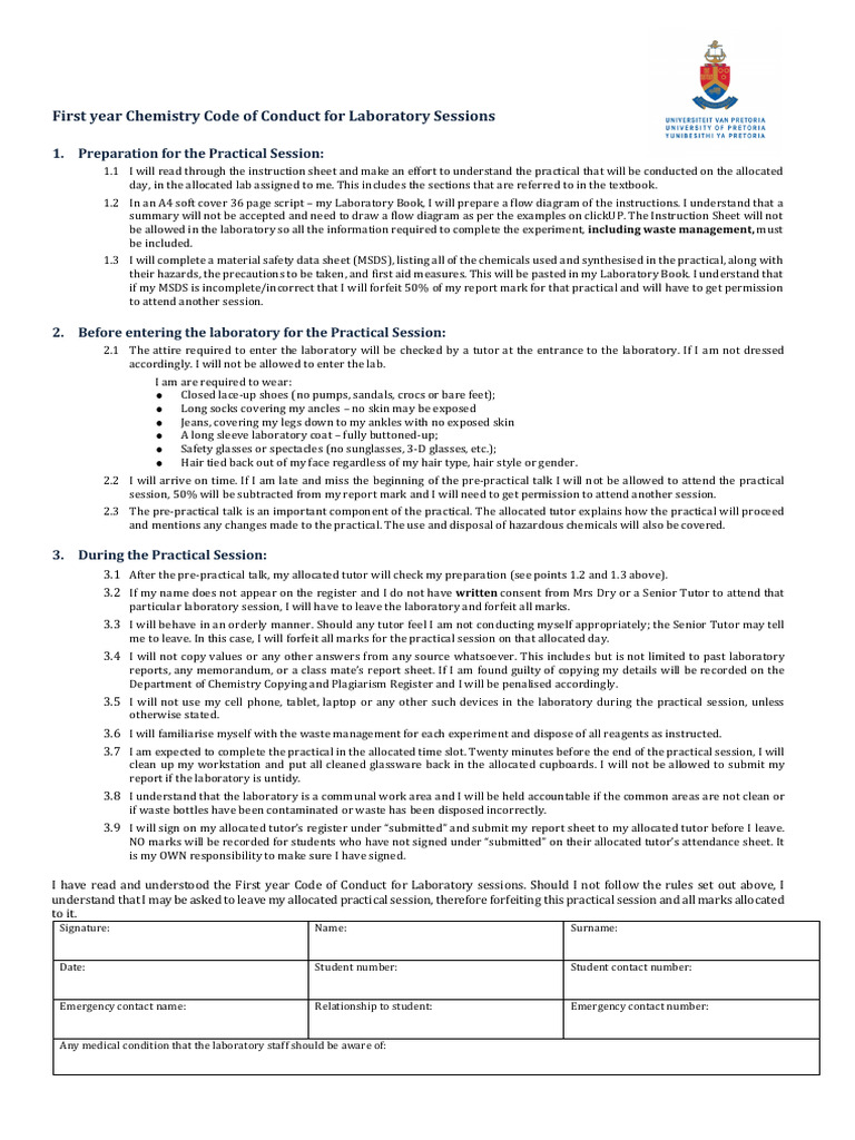 2024 - First Year Code of Conduct - SN | PDF | Laboratories
