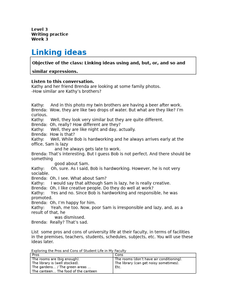Linking Ideas in Writing: Week 3 Guide | PDF