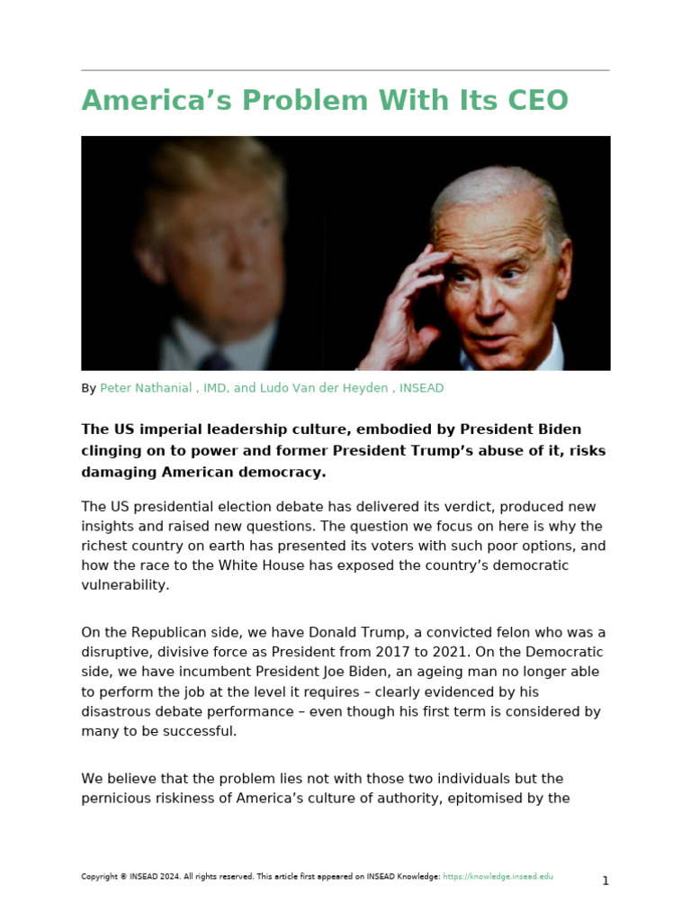 Americas Problem With Its CEO | PDF | Donald Trump | American Government