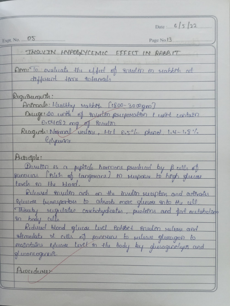 Insulin Hypoglycemic Effect in Rabbit | PDF