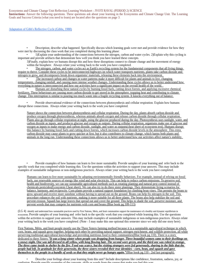 Ecosystems and Climate Change Reflection | PDF | Ecosystem | Carbon Dioxide