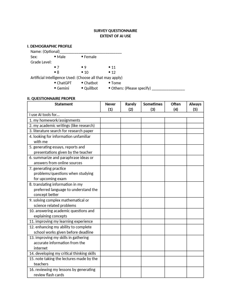 AI Usage Survey for Students | PDF