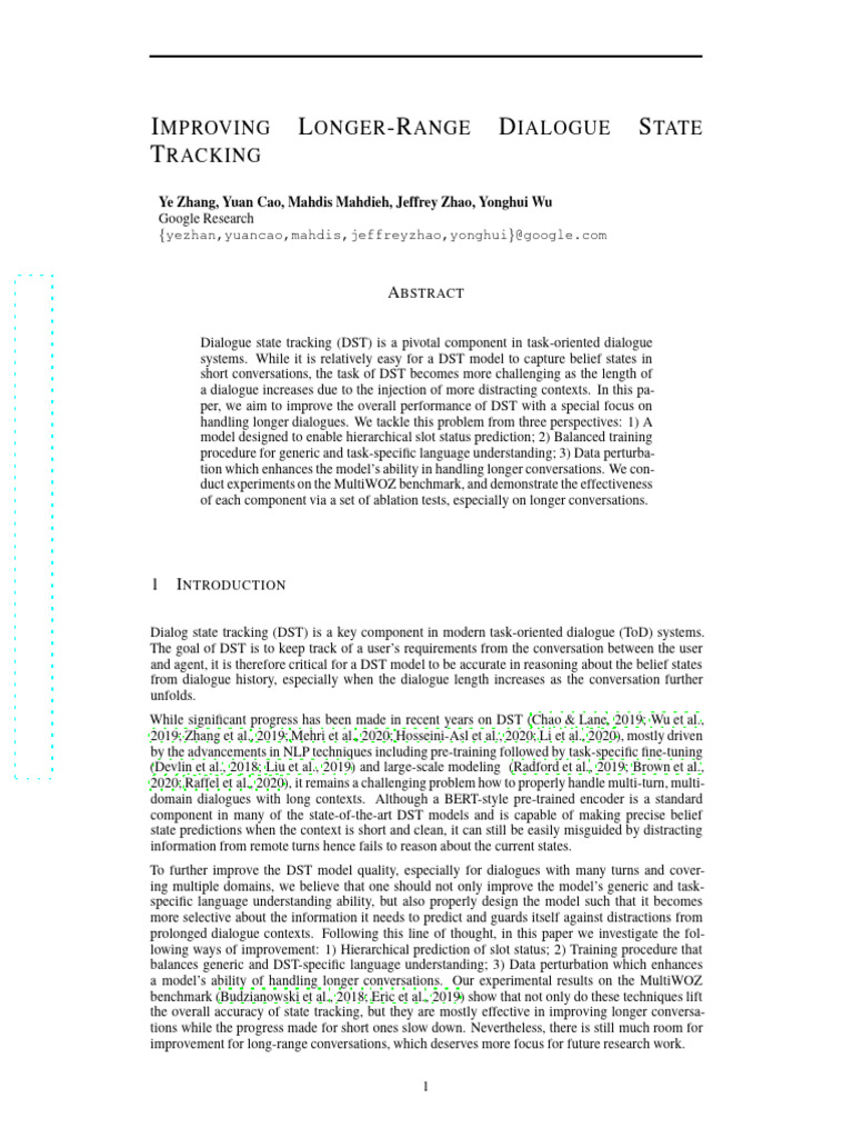 Enhancing Dialogue State Tracking | PDF | Cognition
