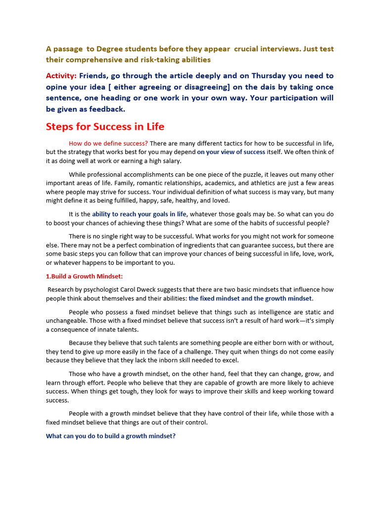 Steps to Achieve Success in Life | PDF | Motivational | Motivation