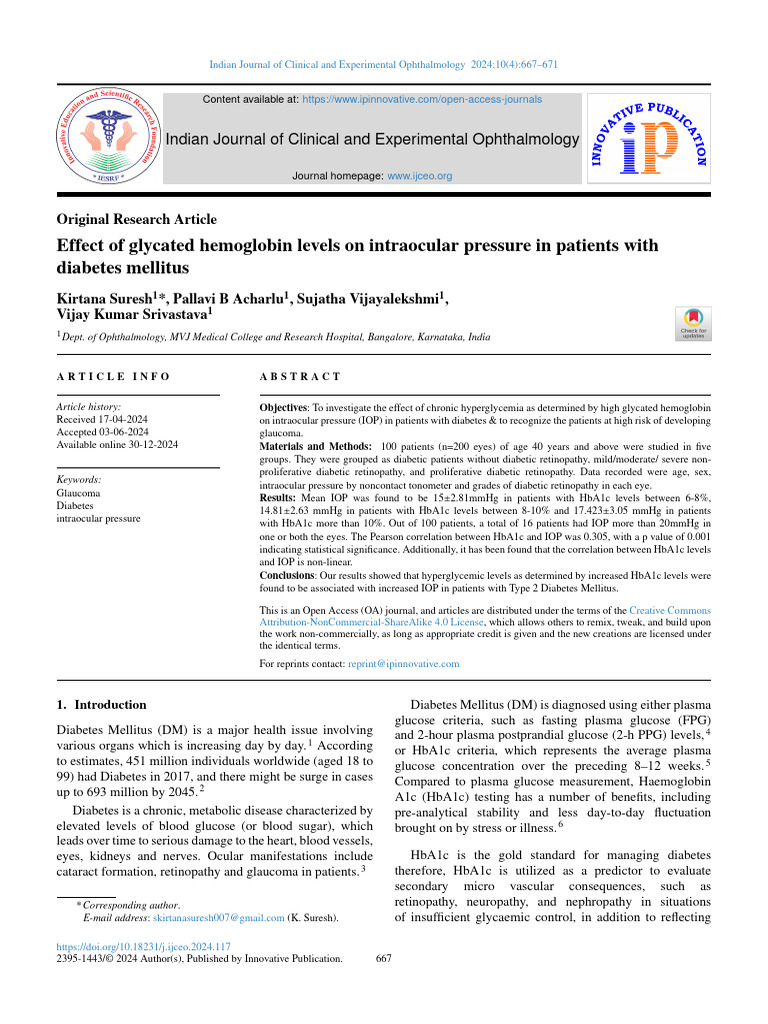 Glycated Hemoglobin and Intraocular Pressure in Diabetes | PDF ...