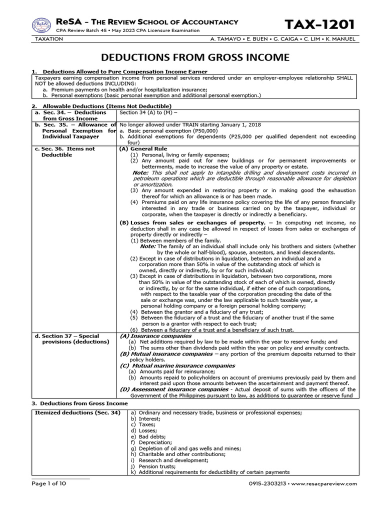 Deductions Under Section 34 NIRC | PDF | Tax Deduction | Expense