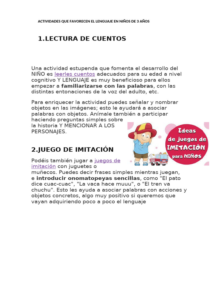 Actividades de lenguaje para niños de 3 años | PDF | Juguetes | Creatividad