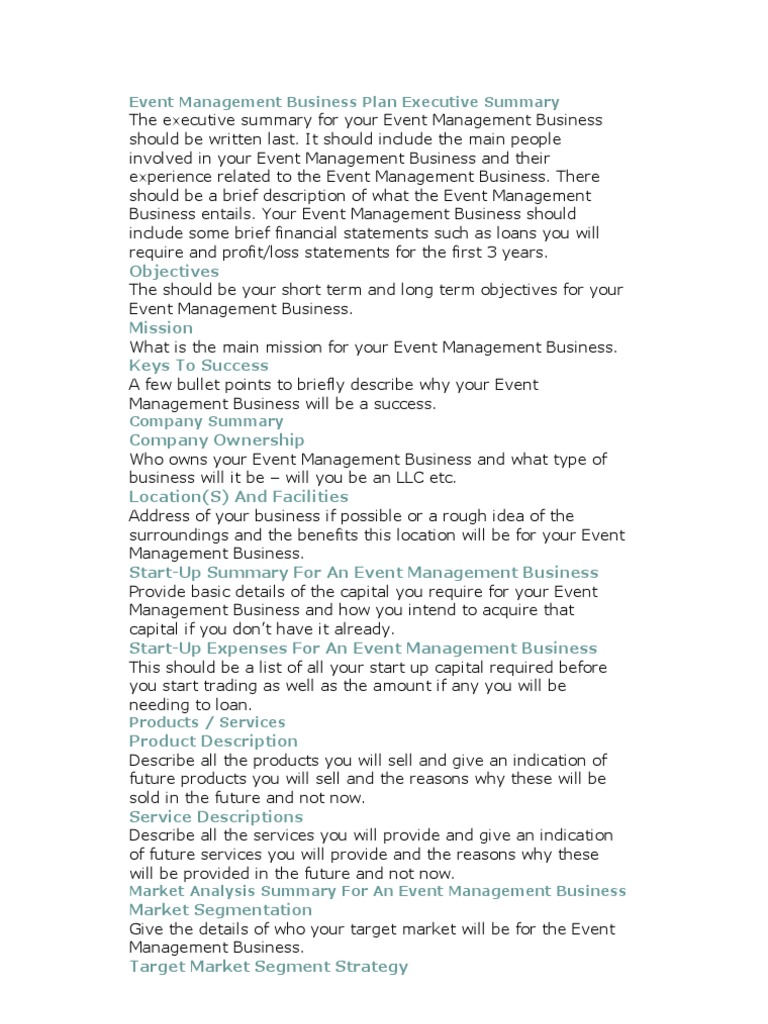 Event Management Business Plan Overview | PDF | Strategic Management ...