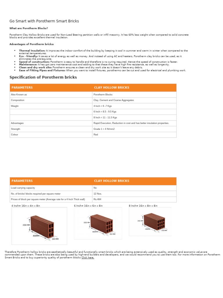 Advantages of Porotherm Smart Bricks | PDF | Brick | Building Insulation