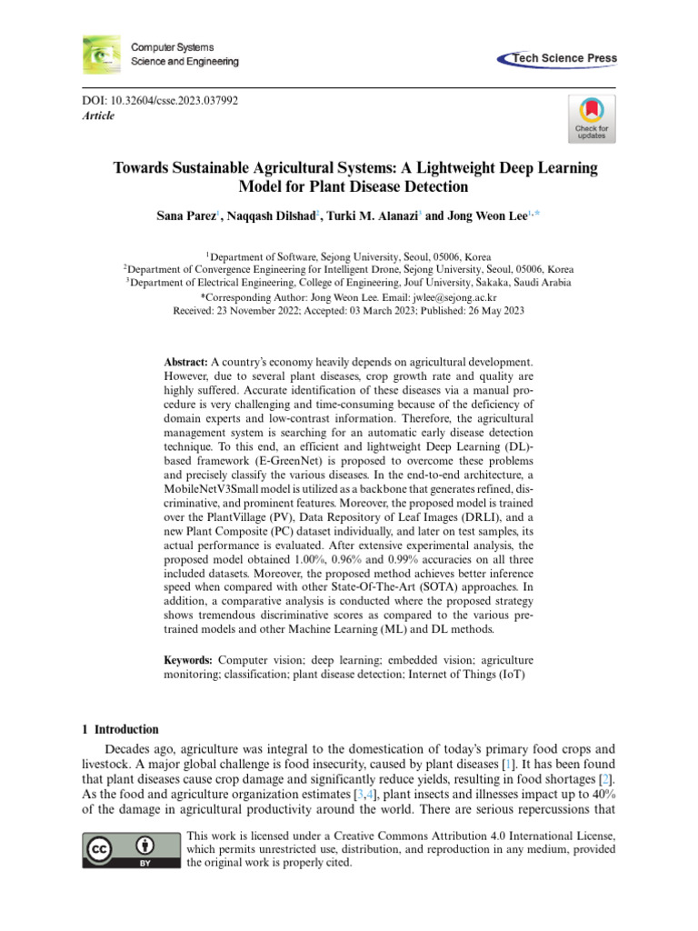 A Lightweight Deep Learning Model For Plant Disease Detection | PDF ...