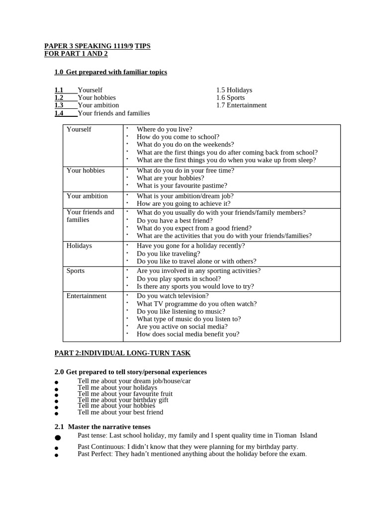 Speaking Test Tips for Paper 3 | PDF | Camping