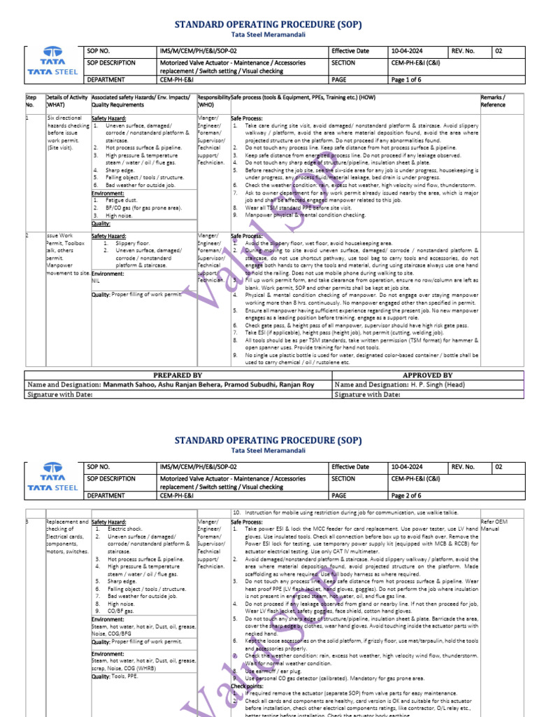Motorized Valve Actuator SOP Guide | PDF | Actuator | Personal ...