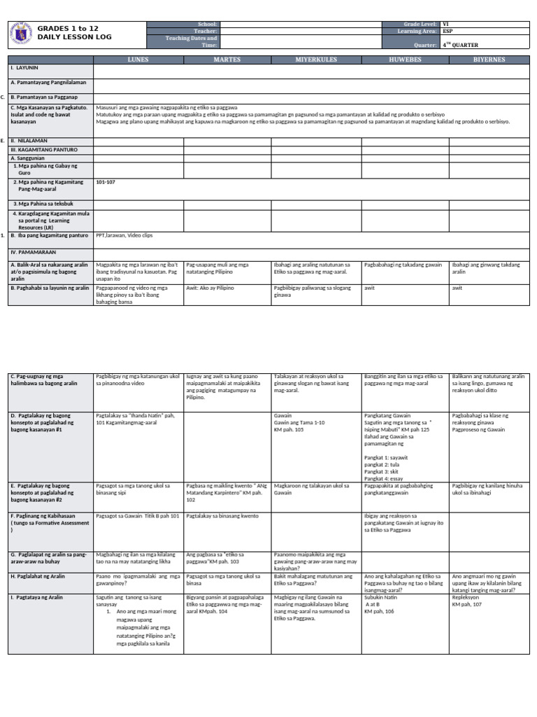 DLL Esp 6 q4 w1 | PDF