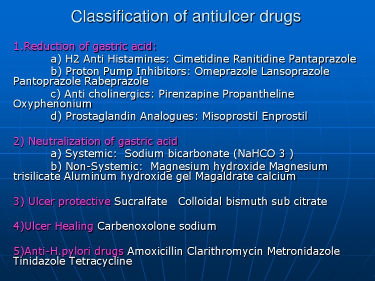 Classification of Antiulcer Drugs Rtt Functional Group