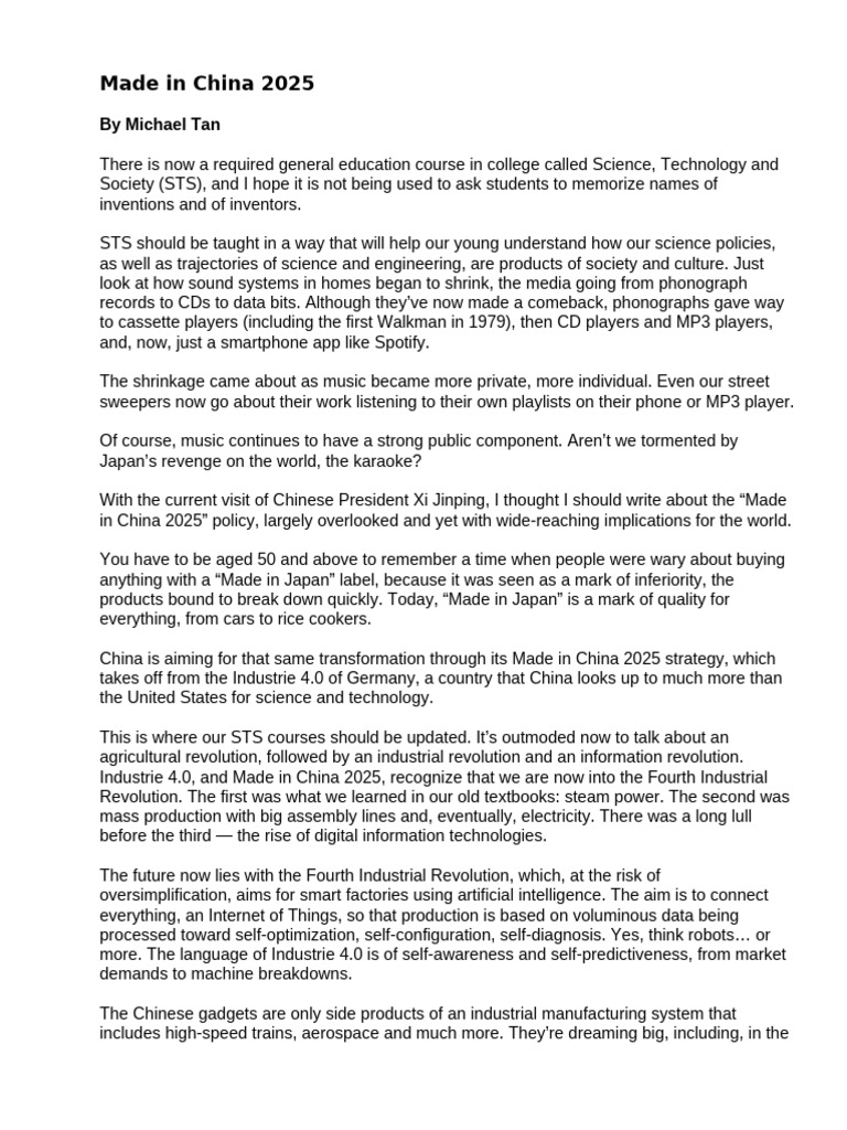 Overview of Made in China 2025 Policy | PDF