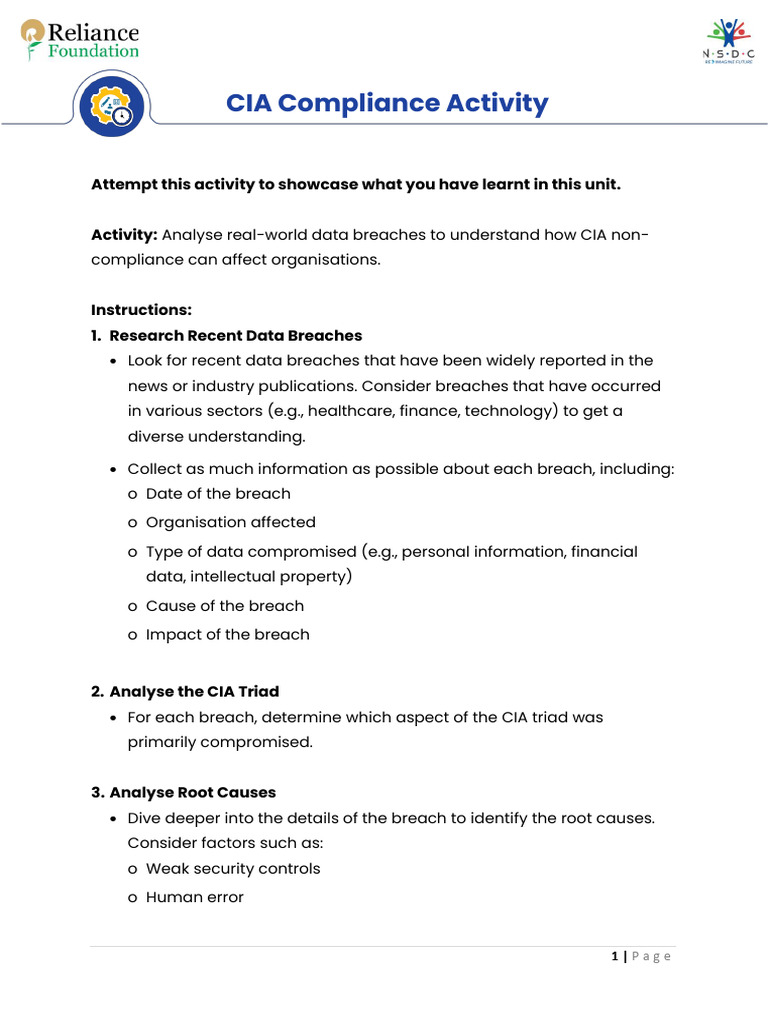 CIA Compliance Activity | PDF