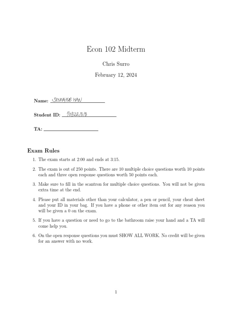 Econ 102 Midterm Exam Guidelines | PDF | Inflation | Labour Economics