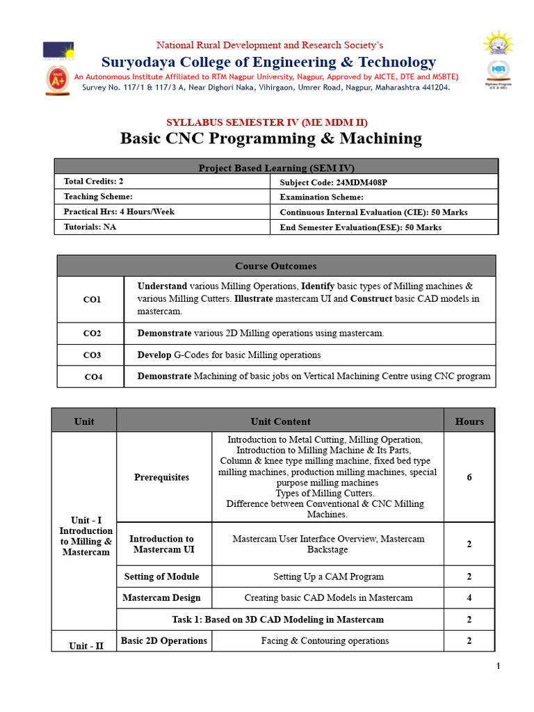 Basic CNC Programming & Machining 4th Sem MDM II | PDF | Manufactured ...