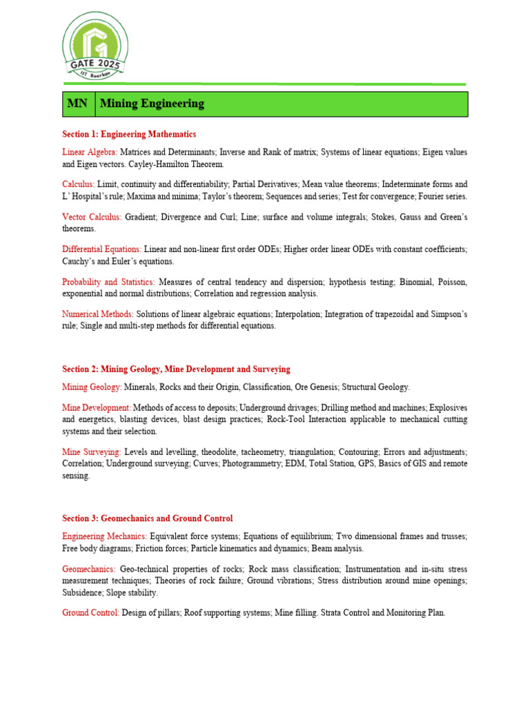 Mining Engineering Curriculum Overview | PDF | Mining | Coal Mining