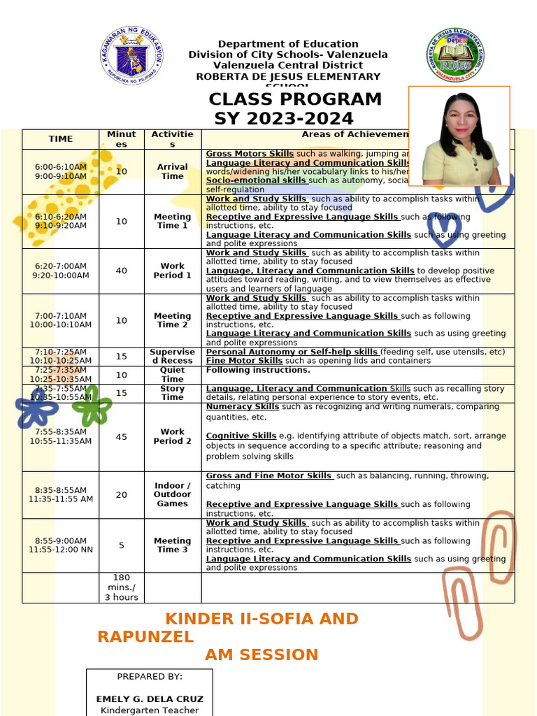 Kindergarten II Class Program 2023-2024 | PDF | Literacy | Study Skills