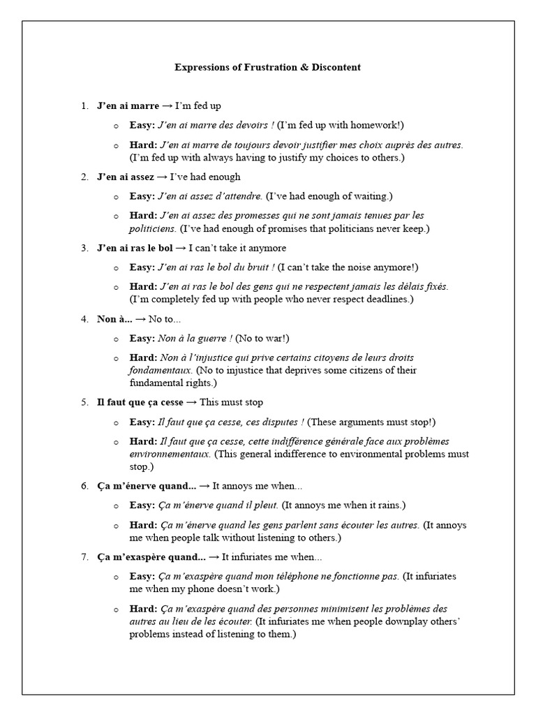 Expressions de frustration en français | PDF