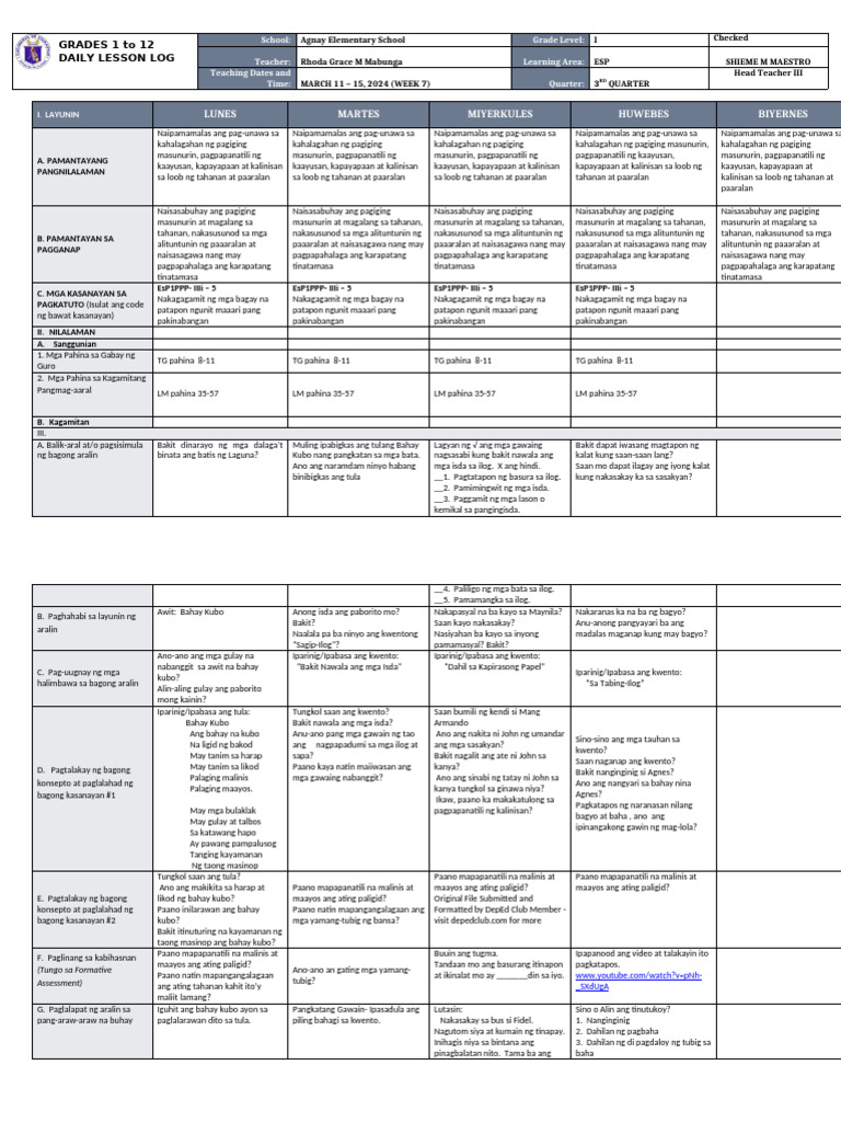 DLL - Esp 1 - Q3 - W7 | PDF