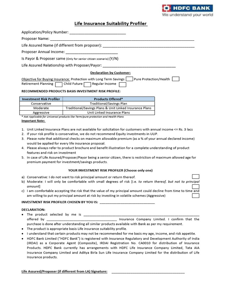 HDFC Life Insurance Suitability Profiler | PDF | Insurance | Life Insurance